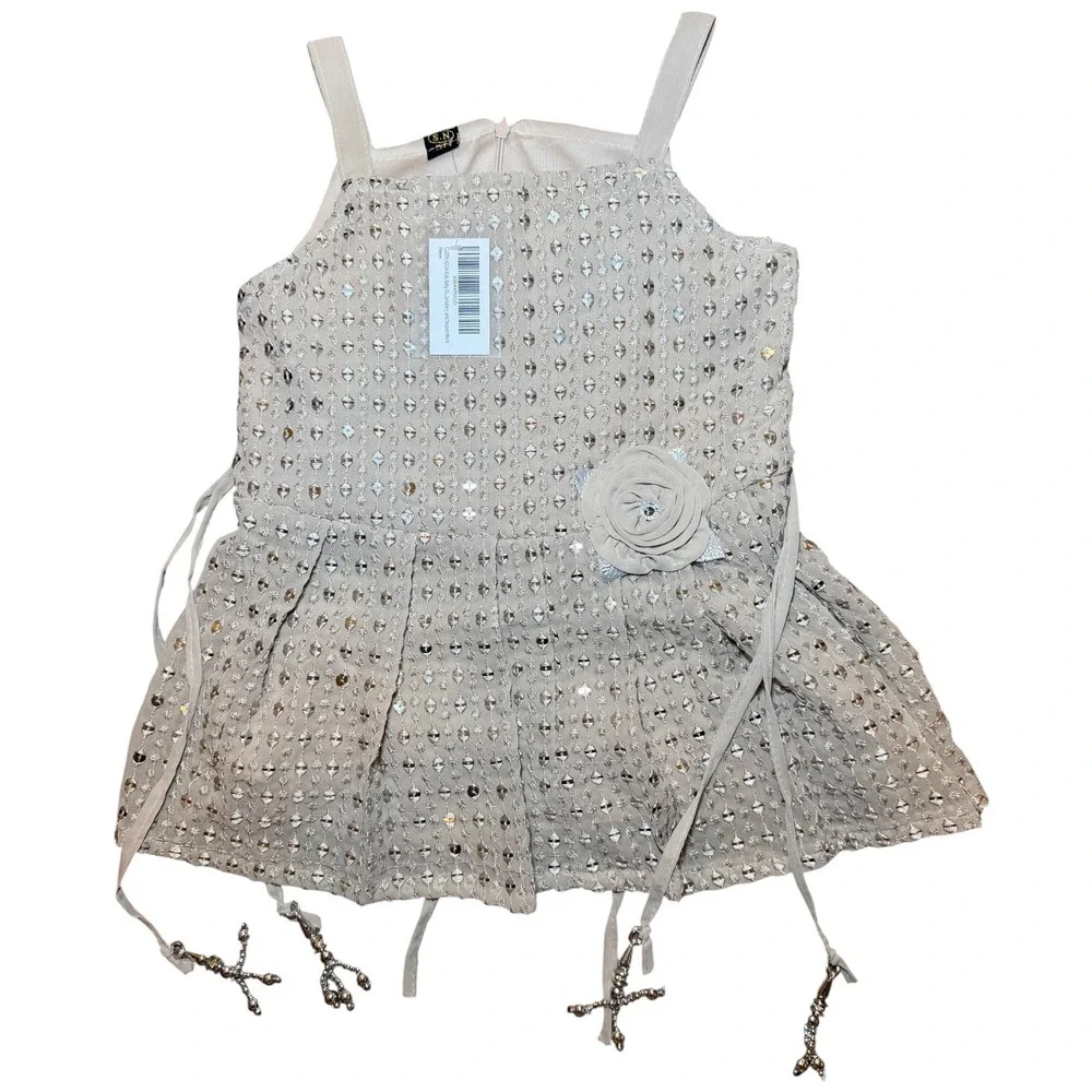 Cloth Adda Kids Girls Sequin Embroidery Party Dress Beige Size 30 NEW